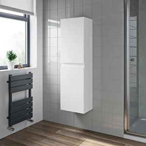 Artis Centro White Gloss Wall Hung Tall Bathroom Storage Cabinet - 1200 x 350mm - Picture 1 of 7