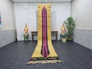 Moroccan Boujaad Handmade Rug 2'6"x13'7" Berber Abstract Faded Yellow Pink Rug - Picture 1 of 12