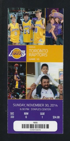 KOBE BRYANT 6,000 ASSISTS - 2014 NBA RAPTORS @ LAKERS FULL TICKET 11/30 Cover