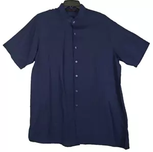 Linea Uomo ~Men's Size XL~ Navy Blue Linen Blend Short Sleeve Shirt Button-Up. - Picture 1 of 11
