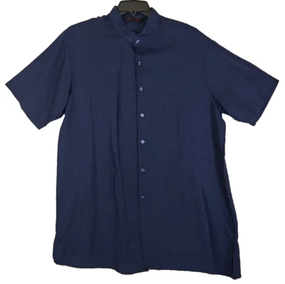 Linea Uomo ~Men's Size XL~ Navy Blue Linen Blend Short Sleeve Shirt Button-Up. - Image 1 of 4