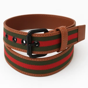 Herren Gürtel passend 34 36 38 Zoll Taille 37 mm 1,5" rot grün Streifen PU Leder - Bild 1 von 4