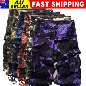 AU Mens Cargo Camouflage Summer Shorts Work Military Combat Camo Army Pants - Picture 1 of 19