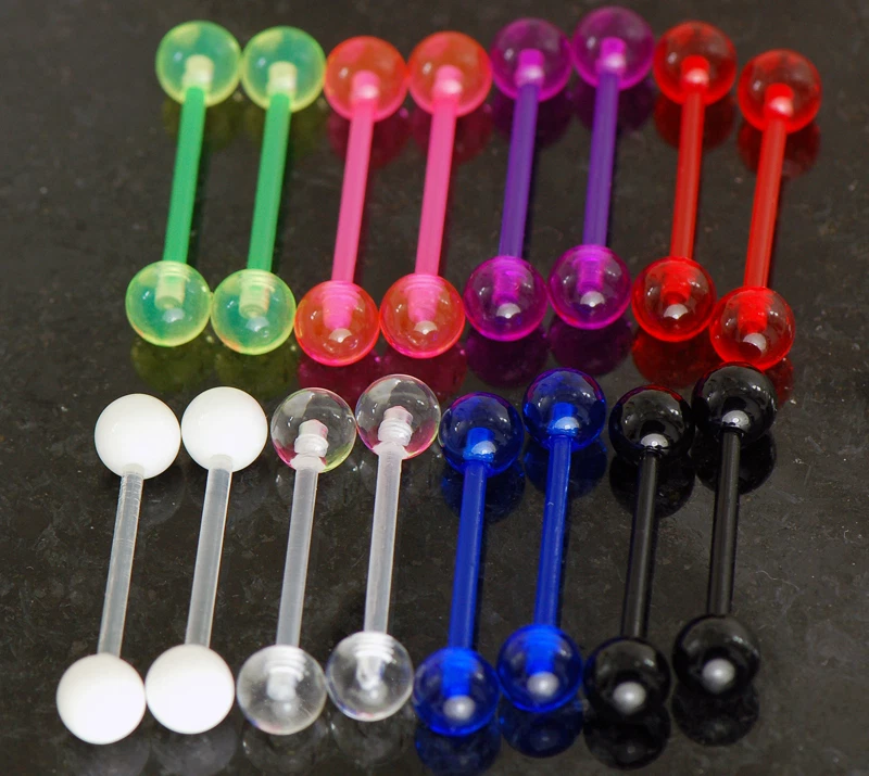 20 piezas (10 pares) anillos de lengua flexibles UV de 8 colores, anillos para pezones 14 g sin metal Foto 1 de 1