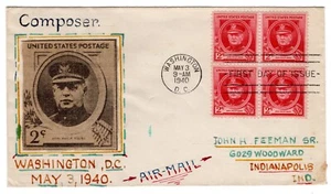 #880 John Philip Sousa Composer Famous American FDC 1940 - Paste-on - Picture 1 of 2