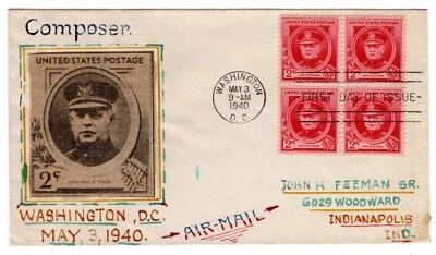 #880 John Philip Sousa Composer Famous American FDC 1940 - Paste-on - Image 1 of 2