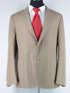 New Enzo Tovare Men's Beige Windowpane Linen & Cotton Sport Coat Blazer Size 46R - Picture 1 of 5