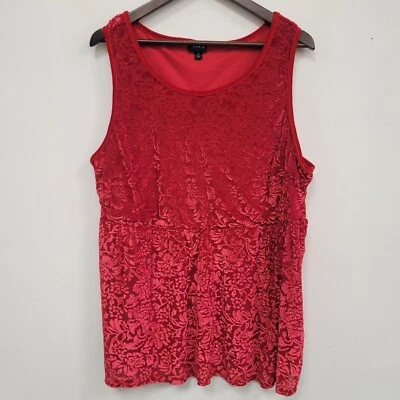 Torrid Womens Velvet Burnout Babydoll Top Size 3X Cherry Red Floral Glam Event - Image 1 of 4