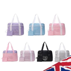 Cute Women Clear Heart Patchwork Shoulder Bag Large Canvas Travel Handbags - Picture 1 of 24
