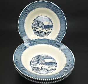 C1950 LOT Currier & Ives Royal Blue Rim Soup Cereal Bowl Schoolhouse Replacement - Picture 1 of 8