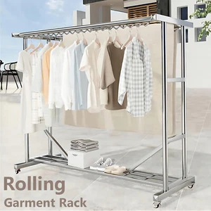 1000LBS Rolling Garment Rack Heavy Duty Collapsible Clothing Clothes Rack Wheels - Picture 1 of 13