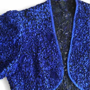 Vintage 80's Electric Blue Ribbon on Net BOLERO Puff Sleeves - Picture 1 of 8
