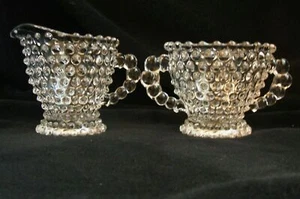 Vintage Duncan & Miller Hobnail Individual Mini Cream Creamer and Sugar Bowl - Picture 1 of 3