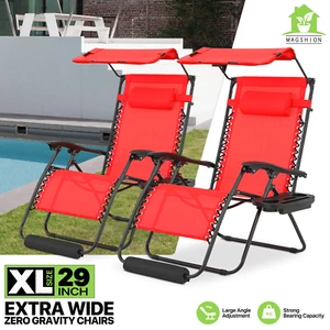2 Pack Red Folding Outdoor Zero Gravity Chair Beach Patio Recliner w/Cup Holder - Picture 1 of 12