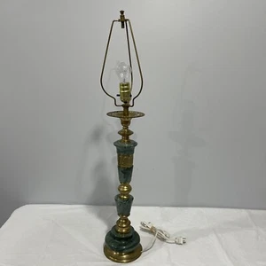 Mid-Century James Mont Style Green Marble and Bronze Column Table Lamp Art Deco - Picture 1 of 24