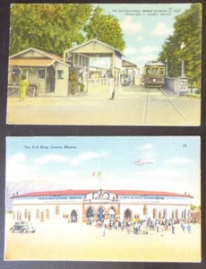 Lote de dos postales de lino de México 1946 1948 anillo de toros y puente internacional - Imagen 1 de 2