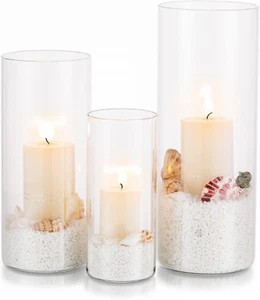 Porta Candele Vetro Tavolo Decorative: 3 Pz Cilindro Vaso Interno per Natalizie - Foto 1 di 12