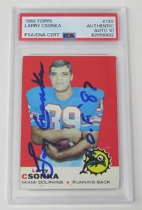 Tarjeta de novato Topps 1969 autógrafo firmado por Larry Csonka HOF 120 PSA 10 automática - Imagen 1 de 5