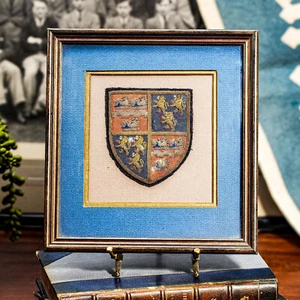Preppy Antique English School Framed Crest Patch Armorial Coat of Arms Wall Art - Picture 1 of 11
