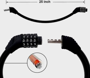 NEU 25" beschichtetes Metallkabel 4 Zahlen Kombination Fahrradschloss Fahrradschloss SCHNELLER VERSAND - Bild 1 von 4