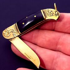 Thai Knife Made in Thailand Brass Blade & Bolsters Folding Pocket Vintage