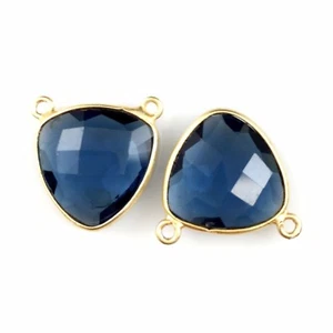 Bezel Gem Links -Gold Vermeil -Small Trillion - 15mm -Iolite Quartz -1pc - Picture 1 of 3