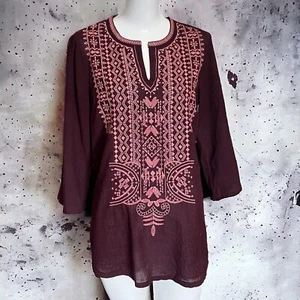 New Pure J Jill Embroidered Cotton Tunic Acai Cactus Size XS Bohemian Blouse NWT - Picture 1 of 5