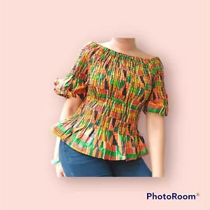 Woman’s Kente Smock Blouse Kente Top Wholesale Blouse African Tops Ankara Blouse - Picture 1 of 2