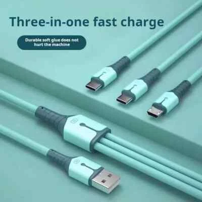3 in 1 Fast Charging Cable Cell Phone Charger Cord For iPhone Type C Micro USB - Image 1 of 4