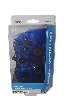 NEW ~ PS1 / PS2 TTX Tech Analog Wired Controller ( Blue ) PlayStation One & Two - Image 1 of 4
