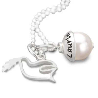 SAMAVAYA Taufkette Gravur TAUFPERLE TAUBE 925 Silberkette Namen Taufe personalisiert