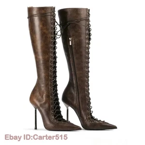 Botas hasta la rodilla de diseño con correa cruzada negras rojas otoño invierno moda puntiagudas picantes - Imagen 1 de 29