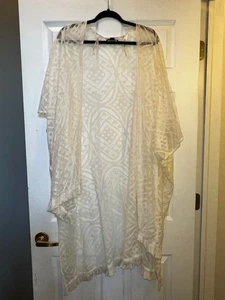 American Eagle elfenbein Spitze Fransen Boho vorne offen Wickel langer Kimono Top Einheitsgröße - Bild 1 von 5