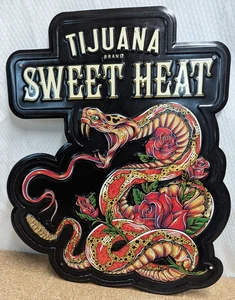 Tijuana Sweet Heat Tequila embossed metal sign with Snakes & Roses 17.5"x 14.25" - Picture 1 of 2