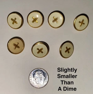 Vintage ( 7 ) Ornate Metal Gold X Design Shank Button With Beige Plastic Dime Sz - Picture 1 of 2