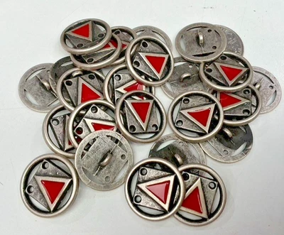 buttons metal silver tone red triangle 7/8" shank 6 pcs - Image 1 of 4