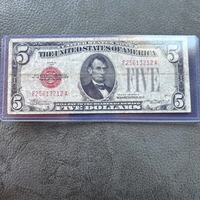 Nota de cinco dólares 1928 G 5,00 selo vermelho Estados Unidos - Imagem 1 de 4