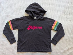 Anthropologie Back When Hoodie Womens Medium Black Alpine Rainbow Stripes Retro - Picture 1 of 13