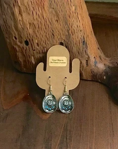 Pendientes colgantes de sombrero de vaquero turquesa triple piedra hechos a mano - joyería occidental - Imagen 1 de 4