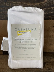 King 400 Thread Premium Cotton Percale Pillowcase Set White - Casaluna - Picture 1 of 8