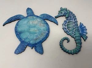 2 pezzi decorazione parete costiera estiva spiaggia wall art decorazione tartaruga marina blu e cavalluccio marino - Foto 1 di 2