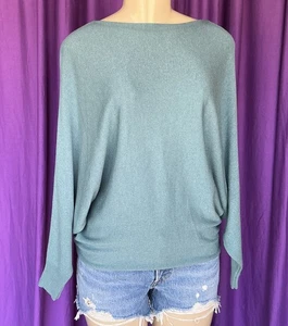 MADE IN ITALY Light Teal Blue Dolman Sleeve Super Soft Knit Sweater Size S - Picture 1 of 8