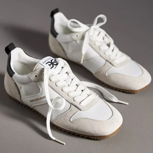 Sam Edelman Zaria Sneakers Donna 9.5 Bianco Nero Scamosciato Nuovo con scatola Scarpe Tan NUOVE - Foto 1 di 6