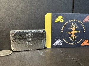 55g Hand Poured .960 Tin Bar/ingot Hammered Finish “Swamp East Bullion” - Picture 1 of 6