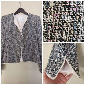 Armani Collezioni Tweed Blazer Mantel Anzug Jacke Rosa Baumwollmischung Gefüttert Gr. 12 - Bild 1 von 17