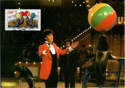 W Berlín 1989 para sellos juveniles 80+35 Pf FDC M862/Sc B765 animales de circo Foto 1 de 2