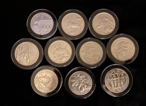 12 LABORS OF HERCULES SERIES BU .999 Ag- 10 Of The 12 Silver Rounds In Capsules - Picture 1 of 12
