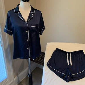 Stars Above Pyjama Set Medium M Poly Weave Navy Shorts Knopfleiste - Bild 1 von 9