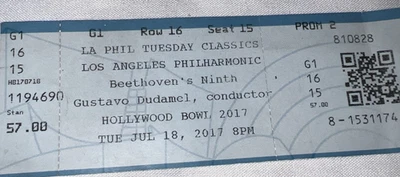 GUSTAVO DUDAMEL 2017 L.A. PHILHARMONIC BEETHOVEN'S NINTH Hollywood Bowl TICKET - Image 1 of 2