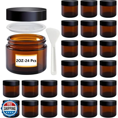 2 oz Amber Glass Jars with Lids,24 Pack 2oz Small Glass Jars with Inner Liner - Image 1 of 4